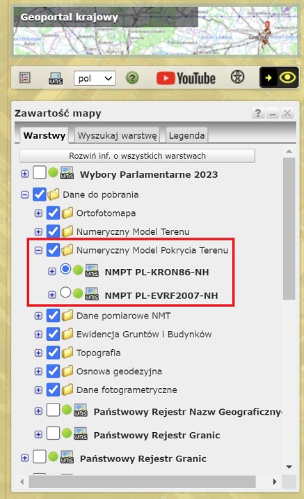 usługi przeglądania WMS i WMTS