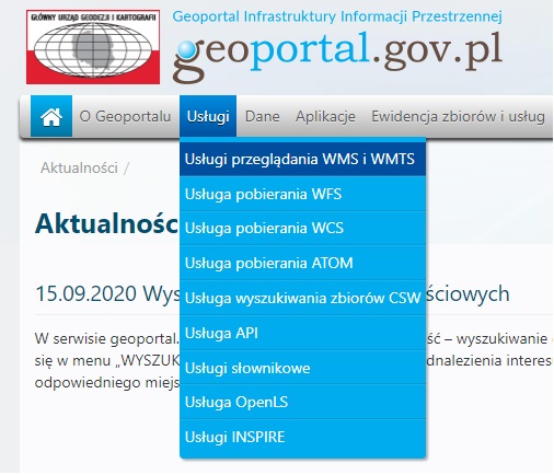 usługi przeglądania WMS i WMTS